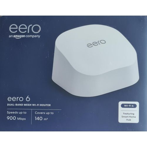 Amazon eero 6 Dualband Wi-Fi WLAN-Mesh Router, 900 Mbit/s, bis zu 140 m², Zigbee Smart Home-Hub, 1er-Pack